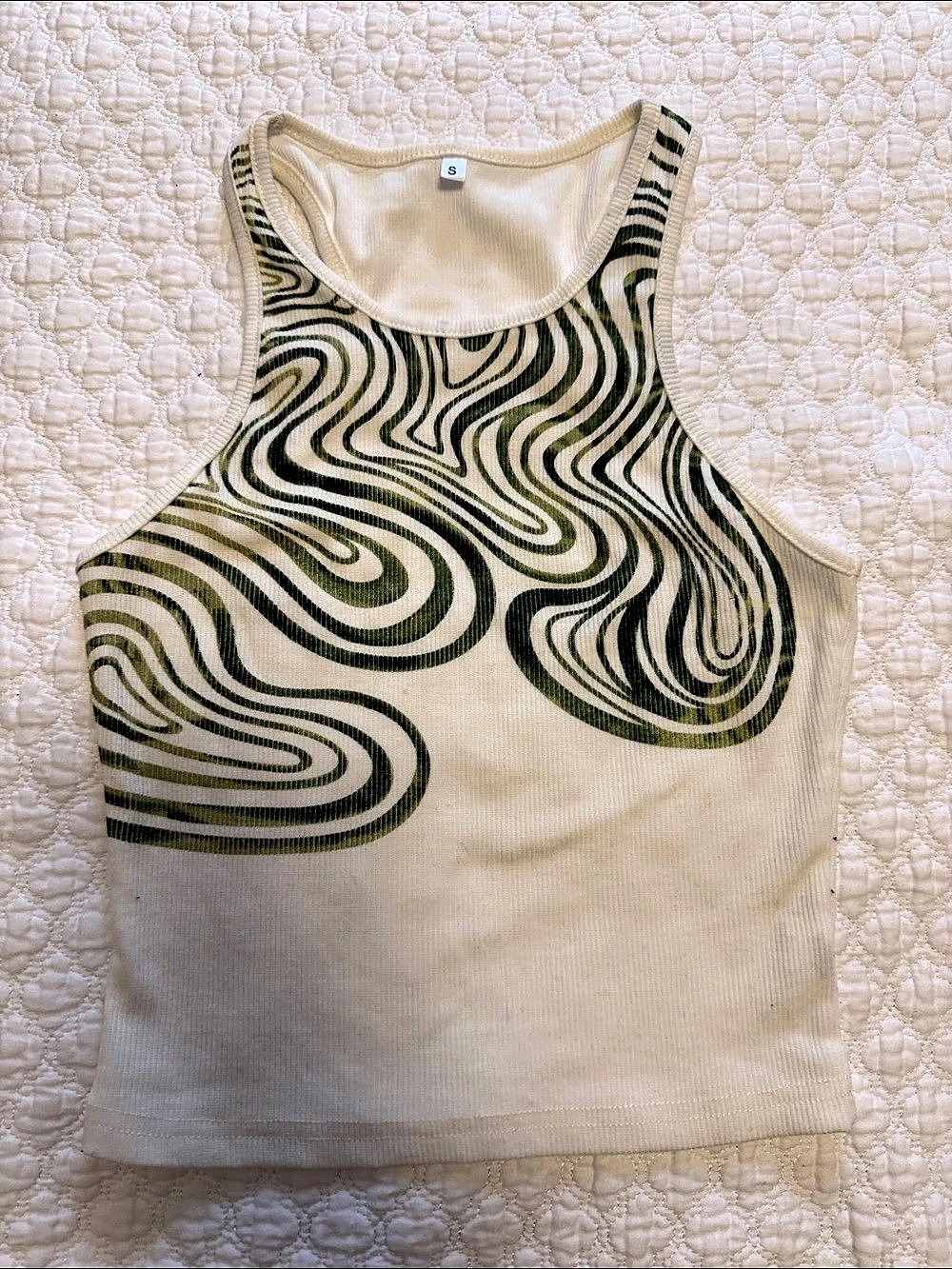 Abstract Print Tank Top in Cream & Green Size Small Like New